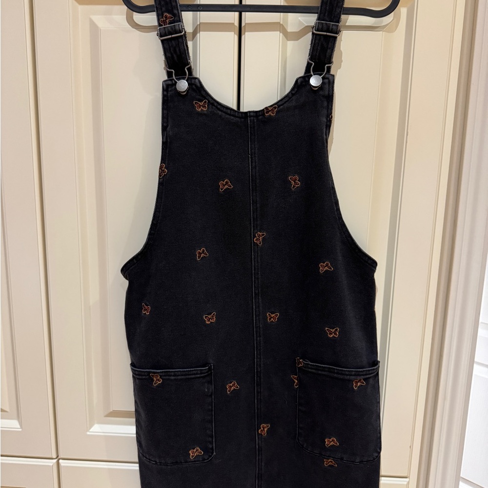 Tinsel Black Denim Dress with Embroidery